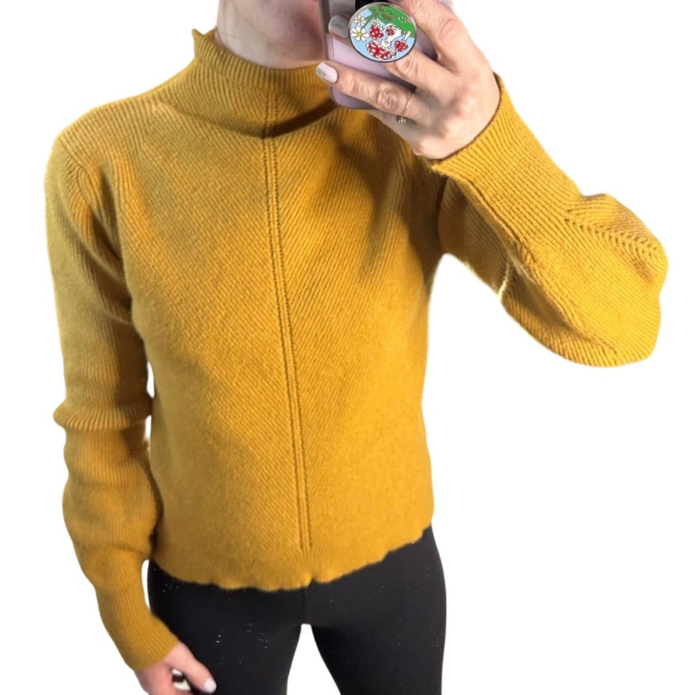 Israeli Gold Knit Sweater Unique Bell Balloon Long Sleeves Women Small
